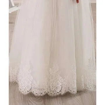 Lace Embellished A-Line Sleeveless Girls Wedding Party Dresses Size 6,Ivory