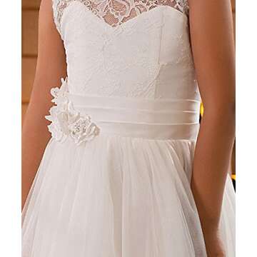 Lace Embellished A-Line Sleeveless Girls Wedding Party Dresses Size 6,Ivory
