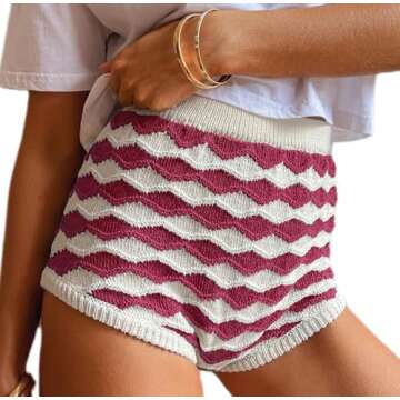 UAURORAO Women Y2k Striped Knitted Shorts - Fun & Fashionable Low Waist Micro Shorts