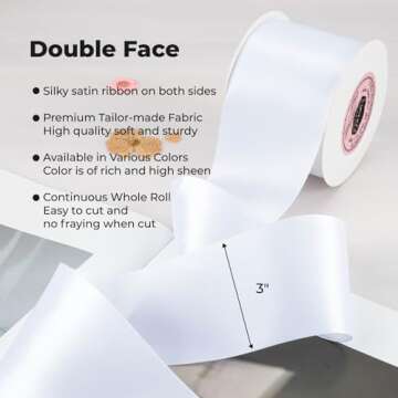 VATIN Double Face White Satin Ribbon 3" Continuous 10 Yards,White Polyester Fabric Ribbon use for Bows Bouquet, Gift Wrapping, Floral Arrangement Wedding Decoration