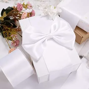 VATIN Double Face White Satin Ribbon 3" Continuous 10 Yards,White Polyester Fabric Ribbon use for Bows Bouquet, Gift Wrapping, Floral Arrangement Wedding Decoration
