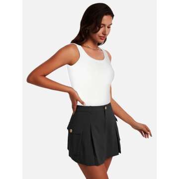 EXLURA Women's Mini Cargo Skirt 2024 High Waisted Activewear Skort Summer Y2K Skirt Shorts with Flap Pockets Black