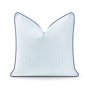 Hofdeco Premium Coastal Hampton Style Indoor Outdoor Pillow Cover - 20x20 Water Resistant, Blue Stri...