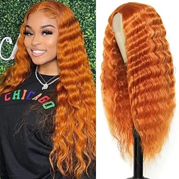 28" Synthetic Curly Wig Long Deep Wave Fake Scalp Lace Wigs for Women Natural Crimps Curls Orange Sy...