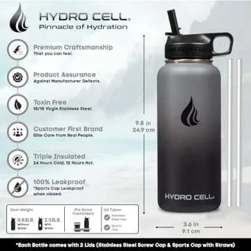 HYDRO CELL Stainless Steel Insulated Water Bottle with Straw - For Cold & Hot Drinks - Metal Vacuum Flask with Screw Cap and Modern Leakproof Sport Thermos for Kids & Adults (Graphite/Black 32oz)