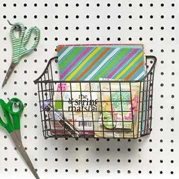 Spectrum Pegboard & Wall Mount Wire Basket Large (Industrial Gray) - Storage & Organizer for Garage, Tools, Shed, Home, Work Bench, Crafts, & More