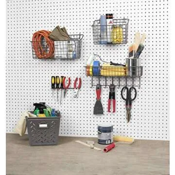 Spectrum Pegboard & Wall Mount Wire Basket Large (Industrial Gray) - Storage & Organizer for Garage, Tools, Shed, Home, Work Bench, Crafts, & More