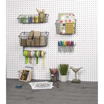 Spectrum Pegboard & Wall Mount Wire Basket Large (Industrial Gray) - Storage & Organizer for Garage, Tools, Shed, Home, Work Bench, Crafts, & More