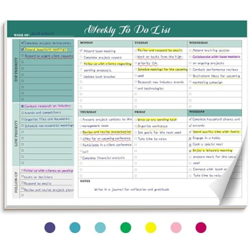 Weekly To Do List Notepad with 52 Tear Off Sheets（8.5"×11"）- Undated Weekly Desk Planner for Wo...
