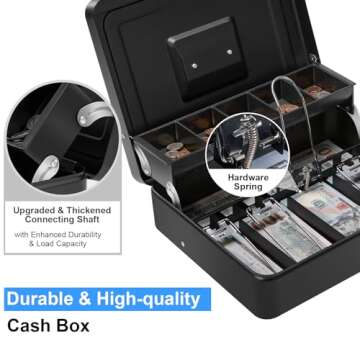 Polspag Cash Box with Lock & 2 Keys, Portable Safe Box