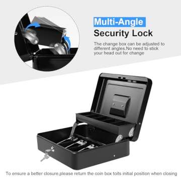 Polspag Cash Box with Lock & 2 Keys, Portable Safe Box