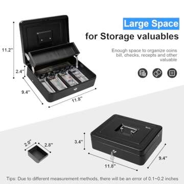 Polspag Cash Box with Lock & 2 Keys, Portable Safe Box
