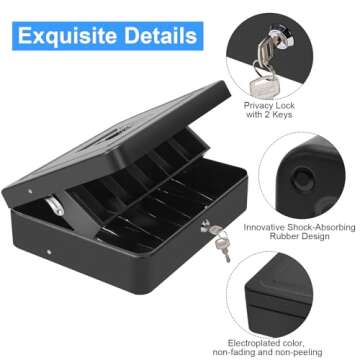 Polspag Cash Box with Lock & 2 Keys, Portable Safe Box
