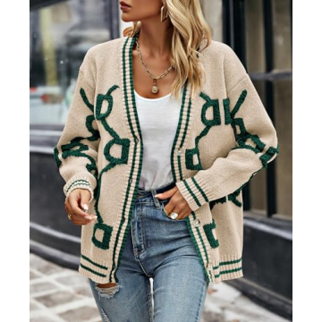 PRETTYGARDEN Women's Spring Chunky Knit Cardigan Sweaters Casual Open Front Button Up Winter Coats Outerwear (Apricot Green,Large)