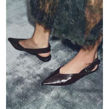 ETHSIETA Burgundy Slingback Flat Shoes for Women Casual Comfortable Shoes Pointed Toe Adjustable Buckle Flat Mule Sandals Red Brown Size 7