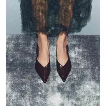 ETHSIETA Burgundy Slingback Flat Shoes for Women Casual Comfortable Shoes Pointed Toe Adjustable Buckle Flat Mule Sandals Red Brown Size 7