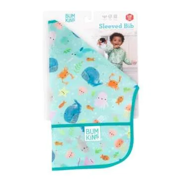 Bumkins Bibs, Baby and Toddler Girls and Boys 6-24 Months, Long Sleeve, Essential Must Have for Eating, Feeding, Mess Saving Lightweight Waterproof Fabric Sleeved Smock, Ocean Life