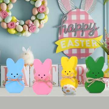 Colorful Wooden Bunny Decorations Set for Easter Festivities