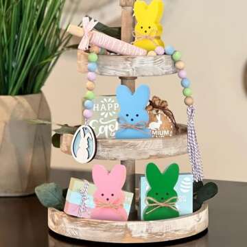 Colorful Wooden Bunny Decorations Set for Easter Festivities