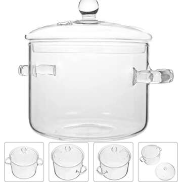 Glass Saucepan with Cover Heat-resistant Glass Stovetop Pot and Pan with Lid for Pasta Noodle, Soup,...
