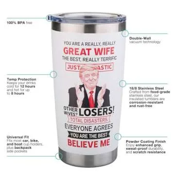 Gifts for Wife - Wife Gifts, Wedding Anniversary, Cool Wife Birthday Gifts Ideas, Best Wife Presents Ever, Romantic Valentines Gift for Wife, Top Christmas Gifts for My Wife - 20oz Trump Wife Tumbler