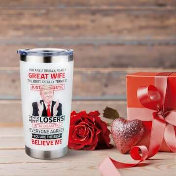 Gifts for Wife - Wife Gifts, Wedding Anniversary, Cool Wife Birthday Gifts Ideas, Best Wife Presents Ever, Romantic Valentines Gift for Wife, Top Christmas Gifts for My Wife - 20oz Trump Wife Tumbler