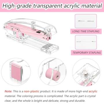Pink Desk Organizers and Accessories, Pink Office Supplies with Mesh Desk Organizer, Acrylic Tape Dispenser and Stapler, Staples, Ballpoint Pen, Clips Set, Ruler, Scissor, Sticky Labels