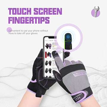 HANDLANDY Utility Work Gloves Women, Flexible Breathable Yard Work Gloves, Thin Mechanic Working Gloves Touch Screen (XS, Purple)