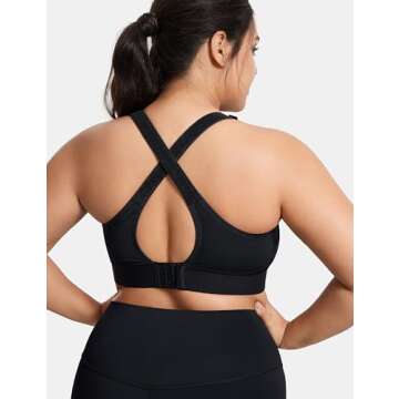 SYROKAN Womens' Sports Bra High Impact Support Zip Front Adjustable Large Bust Racerback Wirefree Padded Black 36DD