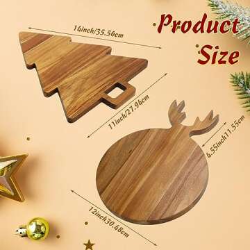 Uiifan 2 Pcs Christmas Cutting Board Charcuterie Board with Antler Handle Acacia Wood Serving Board ...