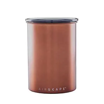 Planetary Design Airscape® Stainless Steel Coffee Canister | Food Storage Container | Patented Inner Plunger Lid REMOVES Excess Oxygen | Don't Buy airtight, Buy AIR-Less | (Medium, Brushed Copper)