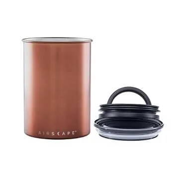 Planetary Design Airscape® Stainless Steel Coffee Canister | Food Storage Container | Patented Inner Plunger Lid REMOVES Excess Oxygen | Don't Buy airtight, Buy AIR-Less | (Medium, Brushed Copper)