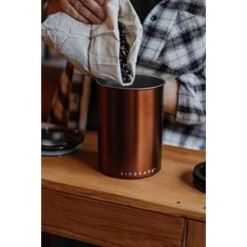Planetary Design Airscape® Stainless Steel Coffee Canister | Food Storage Container | Patented Inner Plunger Lid REMOVES Excess Oxygen | Don't Buy airtight, Buy AIR-Less | (Medium, Brushed Copper)