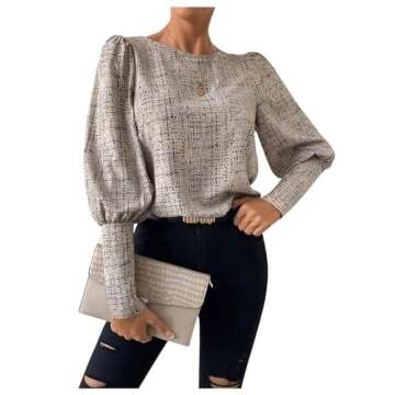 GORGLITTER Women's Button Back Work Blouse Leg of Mutton Long Sleeve Business Dressy Corporate Outfits