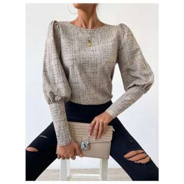 GORGLITTER Women's Button Back Work Blouse Leg of Mutton Long Sleeve Business Dressy Corporate Outfits