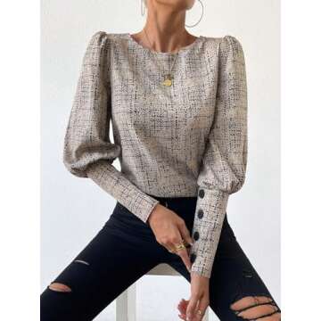 GORGLITTER Women's Button Back Work Blouse Leg of Mutton Long Sleeve Business Dressy Corporate Outfits