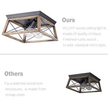VILUXY Retro Industrial Ceiling Light Fixture with Wood Shade