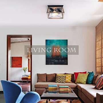 VILUXY Retro Industrial Ceiling Light Fixture with Wood Shade