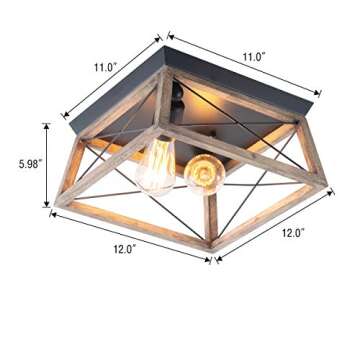 VILUXY Retro Industrial Ceiling Light Fixture with Wood Shade