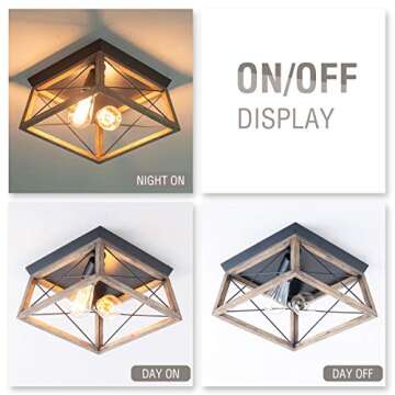 VILUXY Retro Industrial Ceiling Light Fixture with Wood Shade