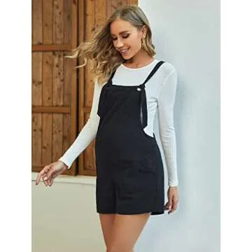 OYOANGLE Women's Maternity Overall Shorts Tie Knot Strap Short Romper Jumpsuit with Two Pockets Black M