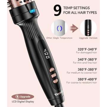 Terviiix 1.25 Inch Thermal Brush, Fast-Heating Ceramic Tourmaline Ionic Volumizing Brush, Heated Round Brush for Volumizing and Soft Curls, Digital Display 9 Temperatures Curling Wand, Dual Voltage