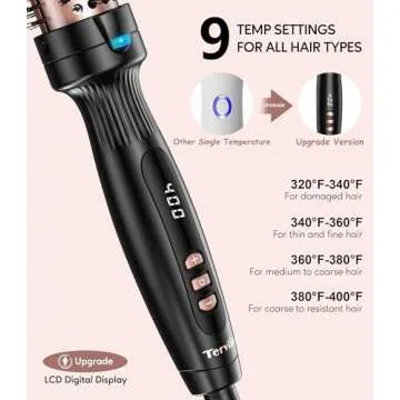 Terviiix 1.25 Inch Thermal Brush, Fast-Heating Ceramic Tourmaline Ionic Volumizing Brush, Heated Round Brush for Volumizing and Soft Curls, Digital Display 9 Temperatures Curling Wand, Dual Voltage