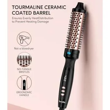 Terviiix 1.25 Inch Thermal Brush, Fast-Heating Ceramic Tourmaline Ionic Volumizing Brush, Heated Round Brush for Volumizing and Soft Curls, Digital Display 9 Temperatures Curling Wand, Dual Voltage