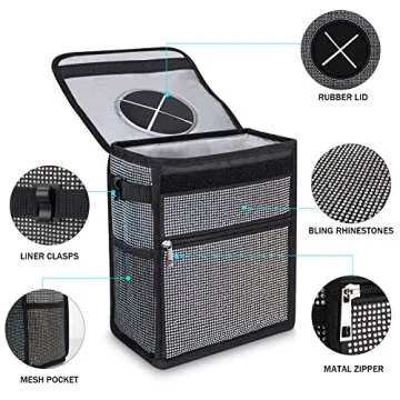 Ovege Car Trash Can Bling Car Accessories for Women Girl Rhinestone Car Bling Accessories Interior C...