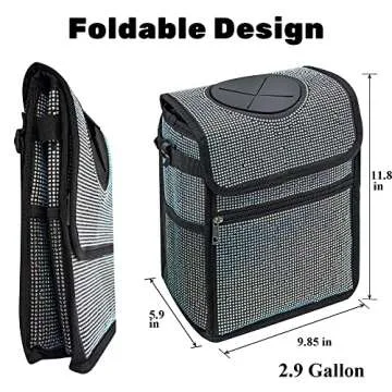 Ovege Car Trash Can Bling Car Accessories for Women Girl Rhinestone Car Bling Accessories Interior Car Garbage Can with Lid Waterproof for Cars SUV (Large, 3 gallons)