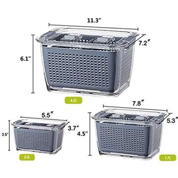 Yustuf 3-pack Vegetable and Fruit Storage Containers for Fridge Organizer Produce Saver Containers f...