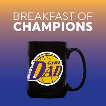 EPIC Goods Girl Dad Coffee Mug Large 15 oz for Men, Father's Day | Basketball Hoop, Sports Gifts for Dad from Daughter, Wife | Birthday, Baby Shower, KB Los Angeles Fan (Black - Purple/Gold)