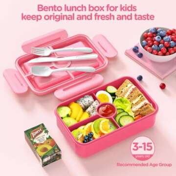 Jelife Pink Kids Lunch Bento Box - Leakproof & Stylish for School