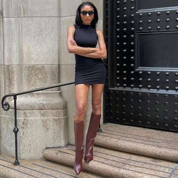 Modatope Kitten Heel Boots for Women Knee High Brown Pointed Toe Low Heel Tall Boots for Women Fall 2024 Calf High Heeled Long Leather Stiletto Boots Size 9.5